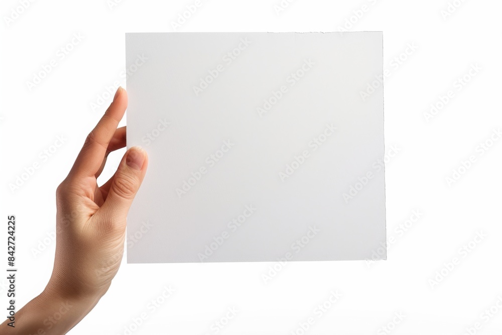 Blank paper mockup on hand created with generative AI Blank paper mockup on hand created with generative AI