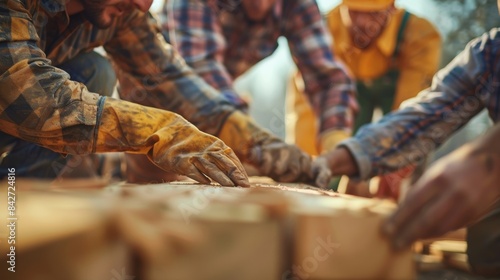 Despite the intense discussion there is a sense of camaraderie and teamwork a the workers as they work together towards a common goal. photo