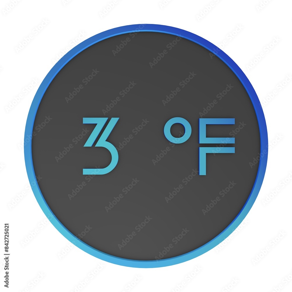 Blue number three in a gray circle on a white background isolate. Degrees Fahrenheit. Air temperature. Rendering illustration. Blue number three in a gray circle on a white background isolate. Degrees Fahrenheit. Air temperature. Rendering illustration.