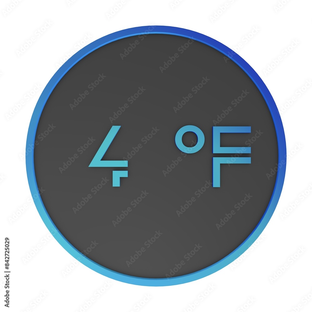 Blue number four in a gray circle on a white background isolate. Degrees Fahrenheit. Air temperature. Rendering illustration. Blue number four in a gray circle on a white background isolate. Degrees Fahrenheit. Air temperature. Rendering illustration.