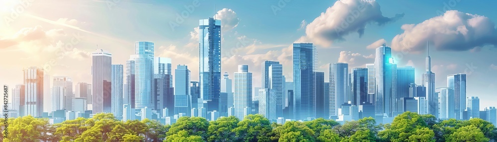 Smart city infrastructure monitoring pollution, cityscape, side view, integrating tech for cleaner cities, advanced tone, Complementary Color Scheme