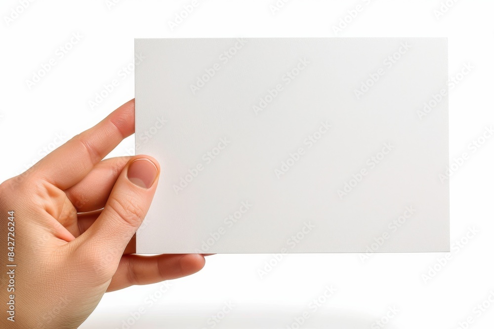 Blank paper mockup on hand created with generative AI Blank paper mockup on hand created with generative AI