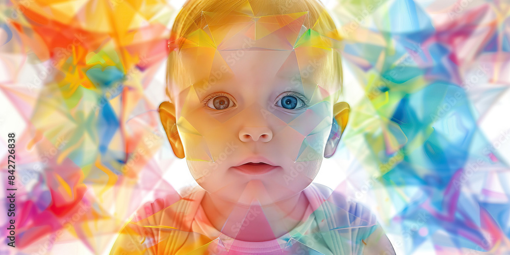 The Genetic Kaleidoscope: Baby as Image Refracted through Genetic Prism - Imagine a baby's image refracted through a genetic prism, symbolizing the diverse array of genetic influences that shape their The Genetic Kaleidoscope: Baby as Image Refracted through Genetic Prism - Imagine a baby's image refracted through a genetic prism, symbolizing the diverse array of genetic influences that shape their
