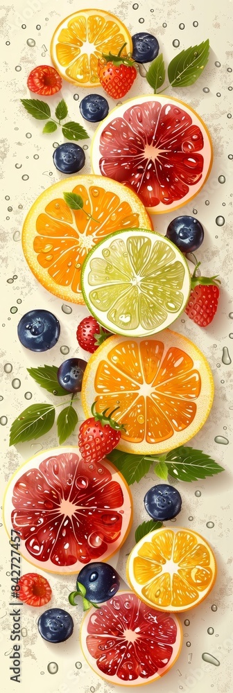Fresh Citrus Fruit and Berries Arrangement on White Background Fresh Citrus Fruit and Berries Arrangement on White Background