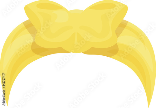 Blonde hair tied with a yellow bow forming a perfect semicircle