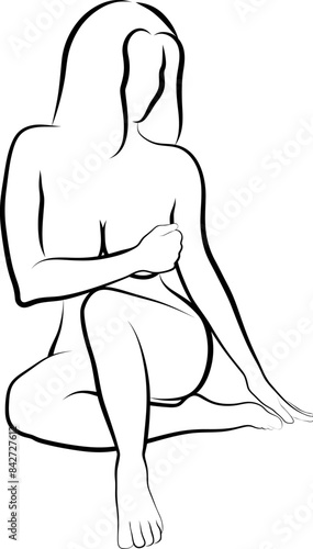 Sketch of Naked Woman Covering Her Breast