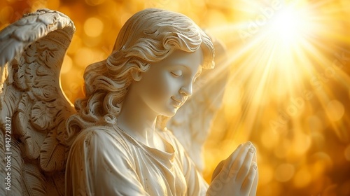 Guardian angel with white wings offering help symbol of hope and protection in heavenly light