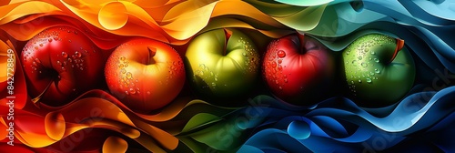 Abstract Fruit Still Life With Vibrant Colors and Dewy Apples