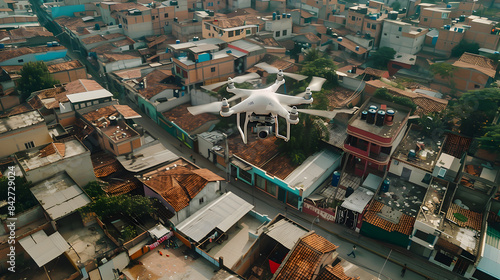 Surveillance Urbaine: Drone IA Surveillant le Quartier photo
