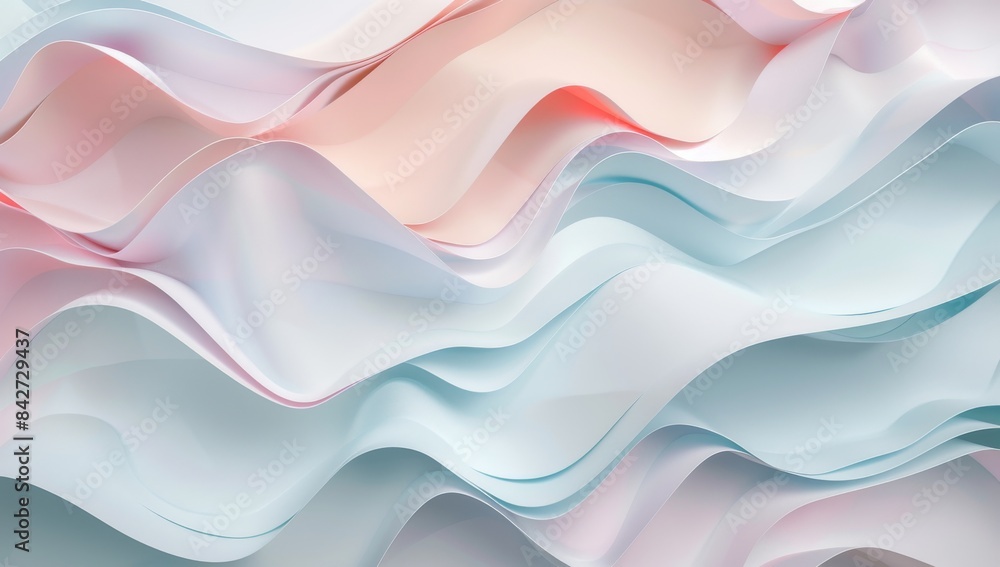 Abstract background with curved paper waves in pastel colors, light blue and pink gradient Abstract background with curved paper waves in pastel colors, light blue and pink gradient
