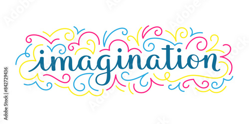 IMAGINATION colorful vector brush calligraphy banner with spiral flourishes