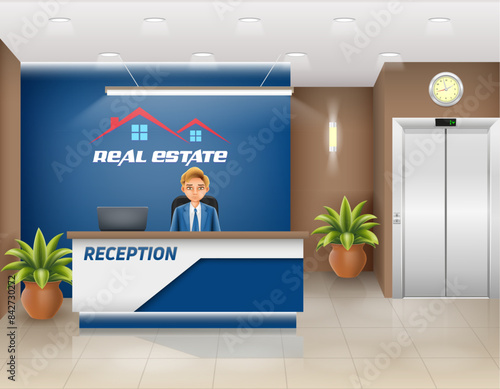 reception desk in the office workplace of a manager or administrator vector illustration