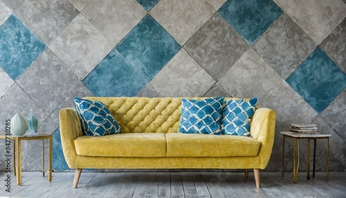 vista frontal de sofa amarillo