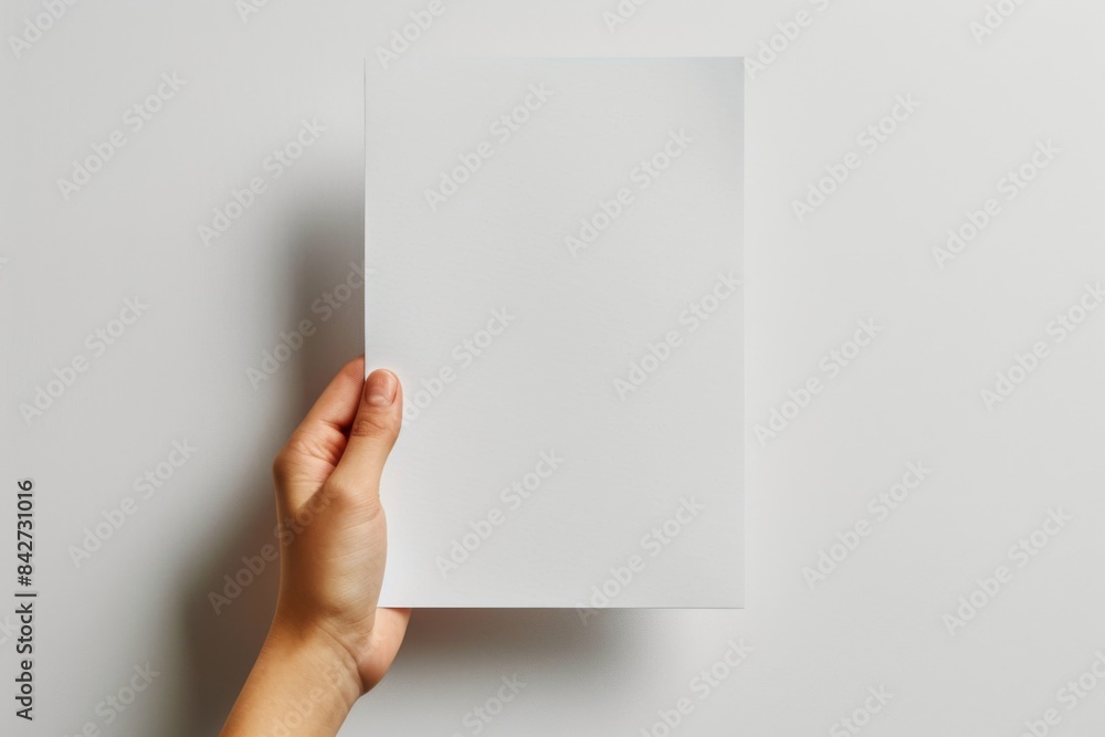 Blank paper mockup on hand created with generative AI Blank paper mockup on hand created with generative AI