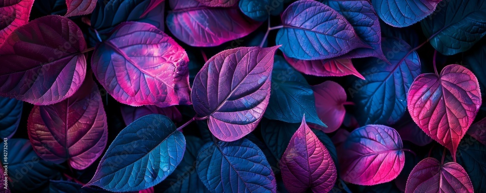 Vibrant neon leaves in shades of pink, purple, and blue Vibrant neon leaves in shades of pink, purple, and blue