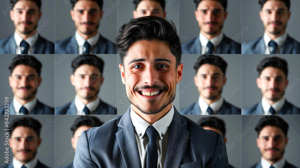 The businessman poses with various facial expressions The businessman poses with various facial expressions