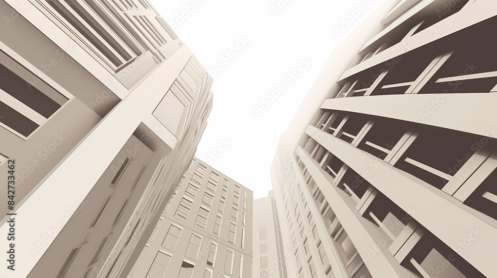 custom made wallpaper toronto digitalLow angle,Modern Architecture 3D illustration. Architecture building construction perspective paper cut style, underside view urban building abstract background