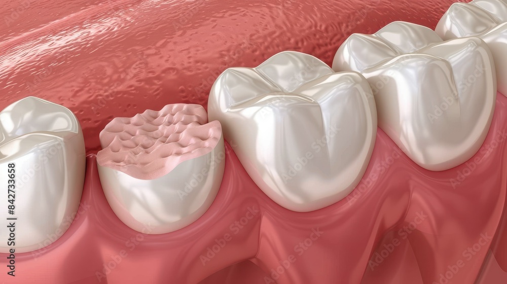 Close-up illustration of human teeth and gums showing detailed dental anatomy. Close-up illustration of human teeth and gums showing detailed dental anatomy.