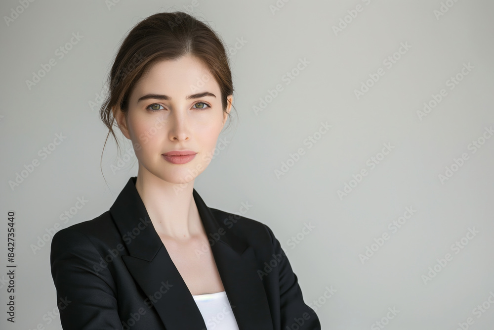 A serious and successful young businesswoman in a professional setting, embodying confidence and determination. A serious and successful young businesswoman in a professional setting, embodying confidence and determination.