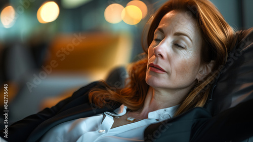 The corporate woman reclines in a comfortable position photo