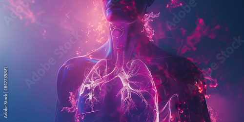 Chronic Obstructive Pulmonary Disease (COPD): The Shortness of Breath and Chronic Cough - Picture a person with highlighted lungs showing obstructed airways photo