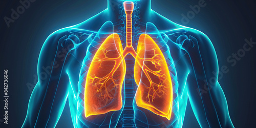 Chronic Obstructive Pulmonary Disease (COPD): The Shortness of Breath and Chronic Cough - Picture a person with highlighted lungs showing obstructed airways photo