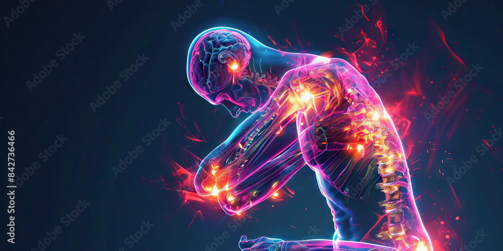Rheumatoid Arthritis: The Joint Inflammation and Fatigue - Visualize a person with highlighted joints showing autoimmune attack, experiencing joint inflammation and fatigue Rheumatoid Arthritis: The Joint Inflammation and Fatigue - Visualize a person with highlighted joints showing autoimmune attack, experiencing joint inflammation and fatigue