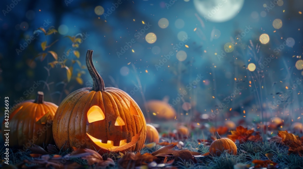 Glowing Jack-o'-Lanterns on a Mystical Night Glowing Jack-o'-Lanterns on a Mystical Night