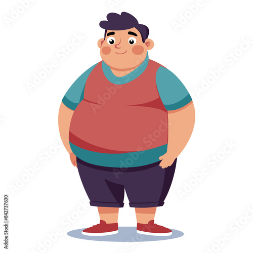 Charming cartoon of a chubby man in casual clothes as a cheerful and friendly overweight character