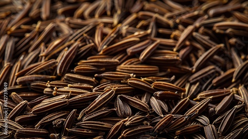 A closeup image of fragrant cumin seeds from above , highlighting . Generative Ai photo