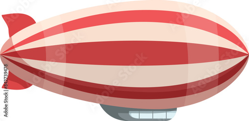 Red and white striped blimp flying in the sky