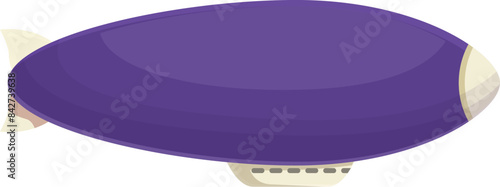 Purple blimp floating with white cockpit and tail fins on white background