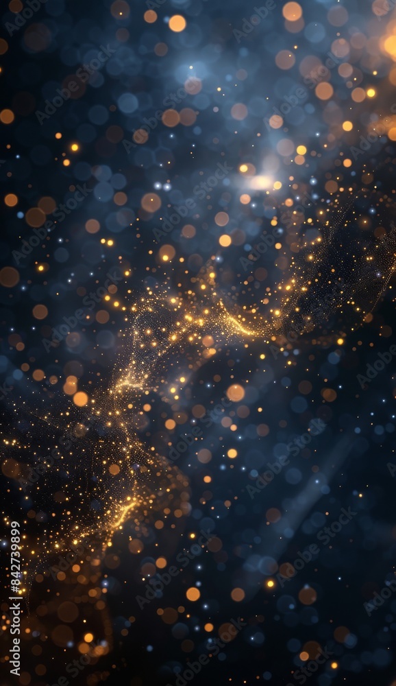 Obraz premium Dark blue background with golden sparkling dots and geometric pattern