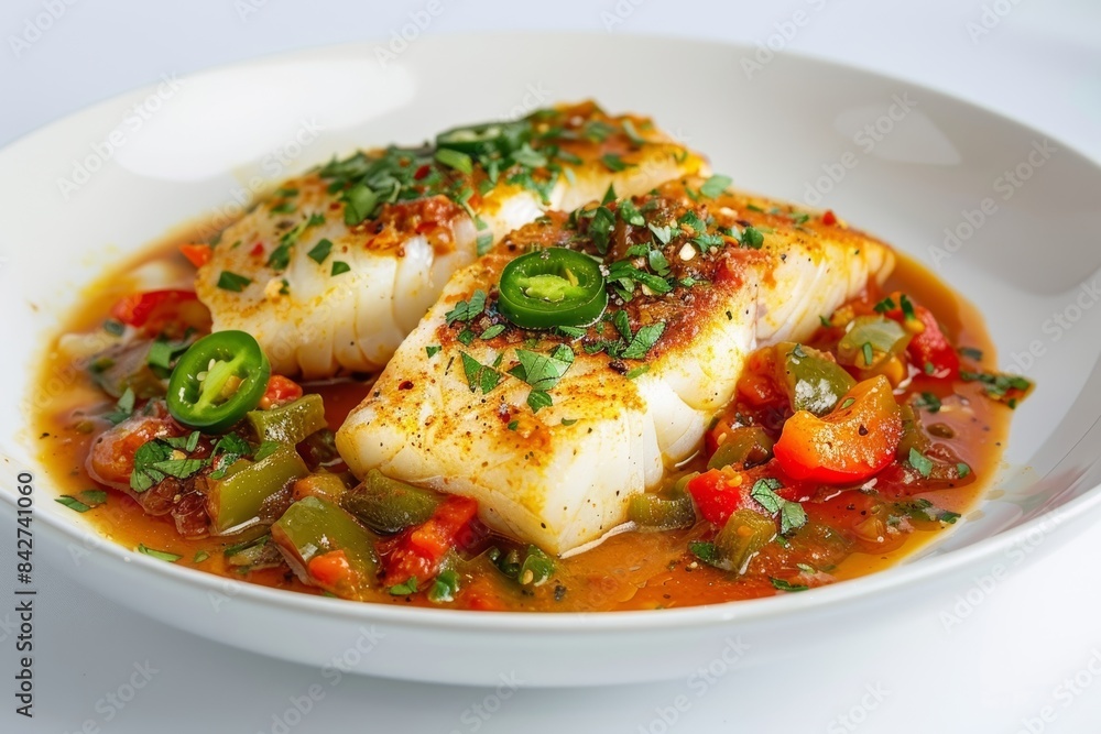 Vibrant Baked Cod Shakshuka with Aroma of Freshly Baked Dish Vibrant Baked Cod Shakshuka with Aroma of Freshly Baked Dish