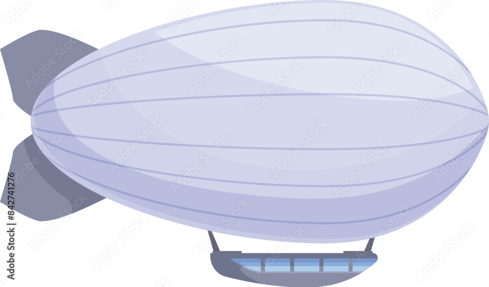 Large zeppelin airship flying in cloudy sky with gondola basket Large zeppelin airship flying in cloudy sky with gondola basket