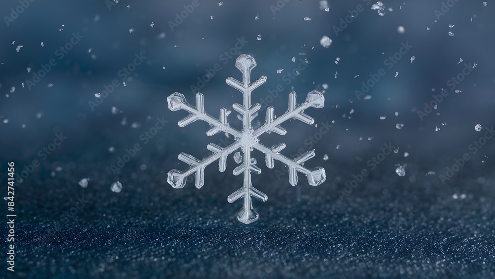 Close-up of a falling snowflake isolated from the background. There are traces of snow and ice around. December, winter, cold. Close-up of a falling snowflake isolated from the background. There are traces of snow and ice around. December, winter, cold.