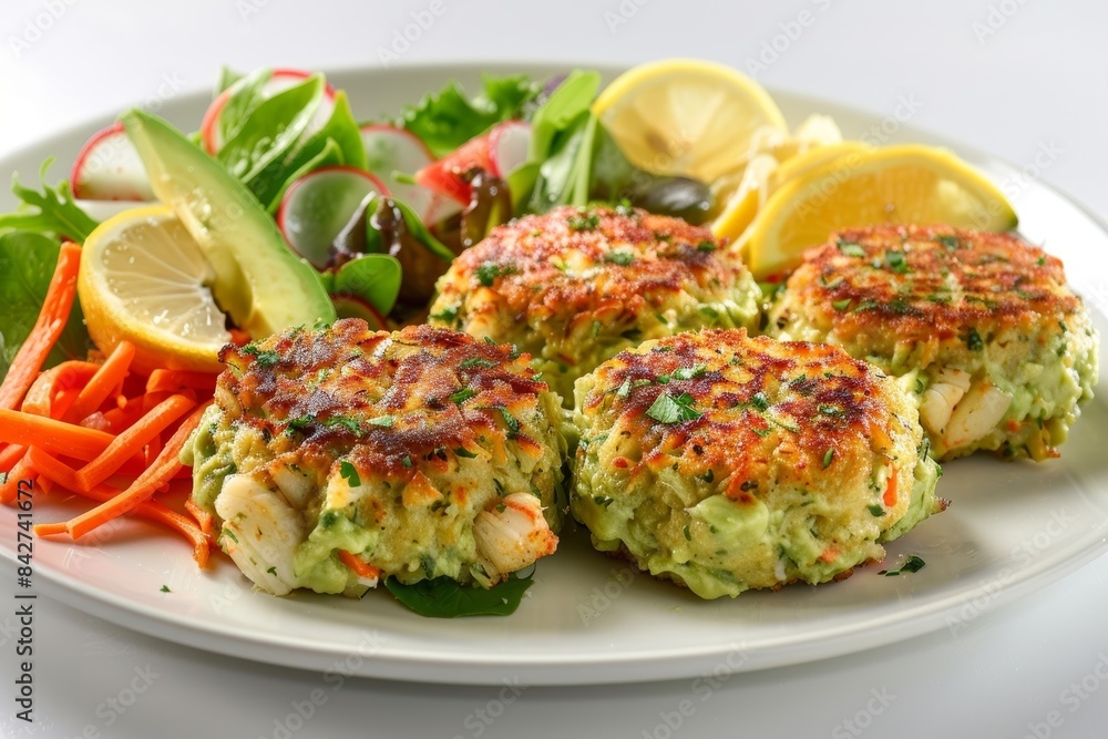 Vibrant Baked Crab Cakes with Avocado Mousse Vibrant Baked Crab Cakes with Avocado Mousse