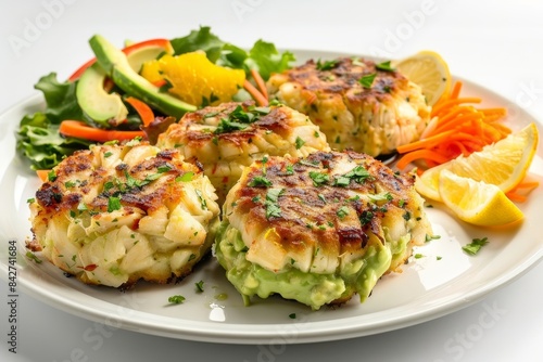 Baked Crab Cakes with Creamy Avocado Mousse and Citrus Salad