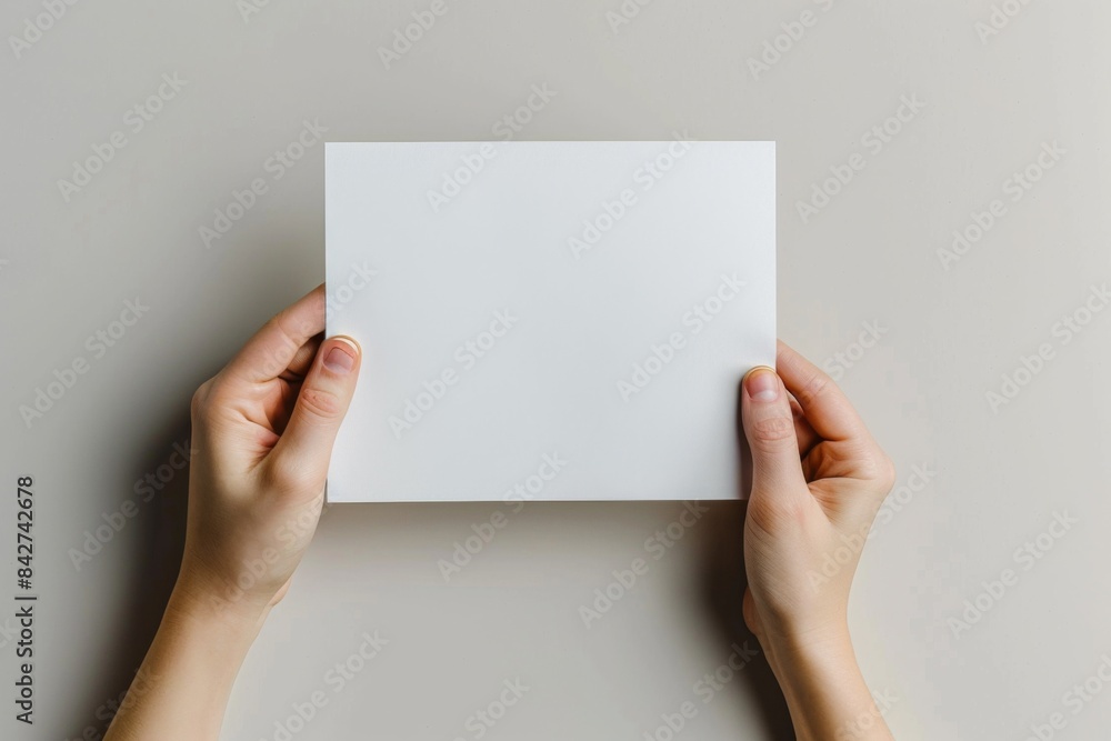 Blank paper mockup on hand created with generative AI Blank paper mockup on hand created with generative AI