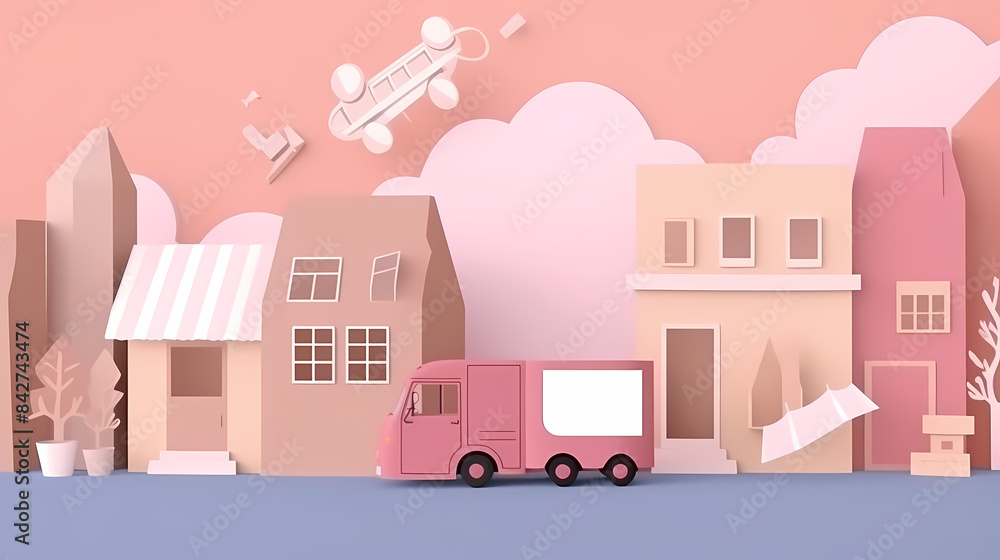 Low angle,Modern Architecture 3D illustration. Architecture building construction perspective paper cut style, underside view urban building abstract background Low angle,Modern Architecture 3D illustration. Architecture building construction perspective paper cut style, underside view urban building abstract background