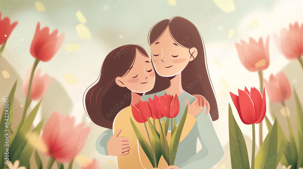 mother and daughter with flowers mother and daughter with flowers