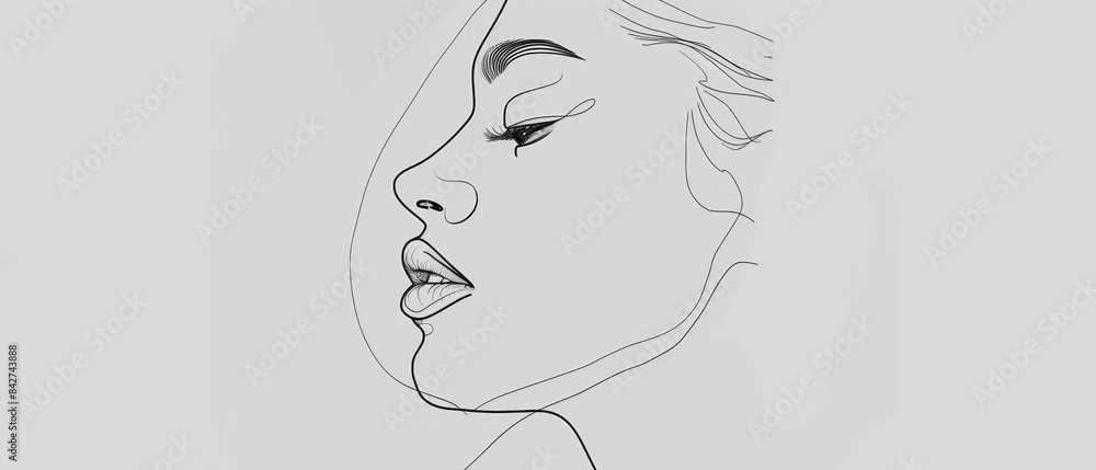 A minimalistic line drawing of a woman's face with closed eyes. A minimalistic line drawing of a woman's face with closed eyes.