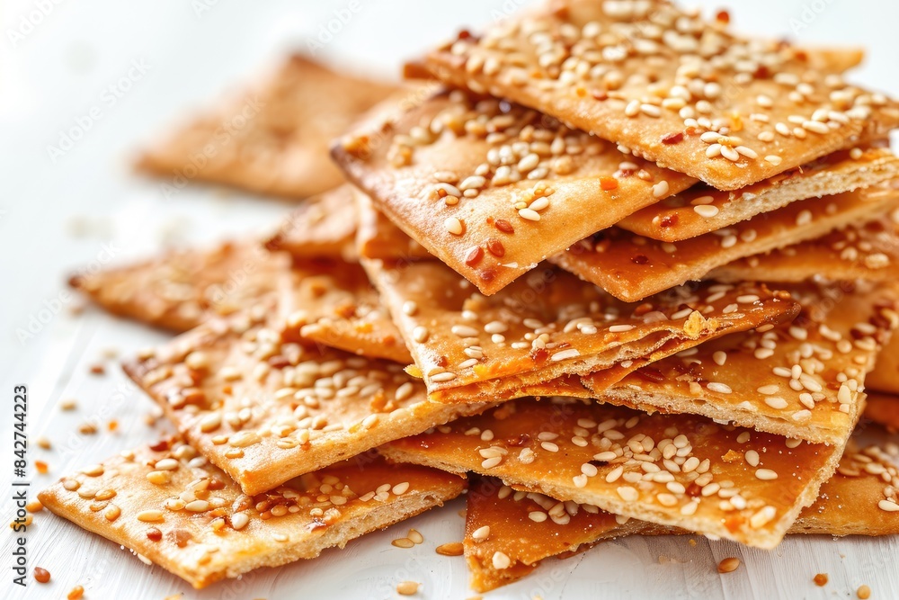 Fototapeta premium stack of crackers with sesames on white background