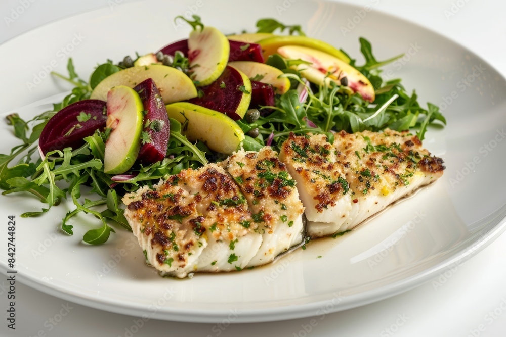 Deliciously crispy fish with a symphony of flavors in the salad Deliciously crispy fish with a symphony of flavors in the salad