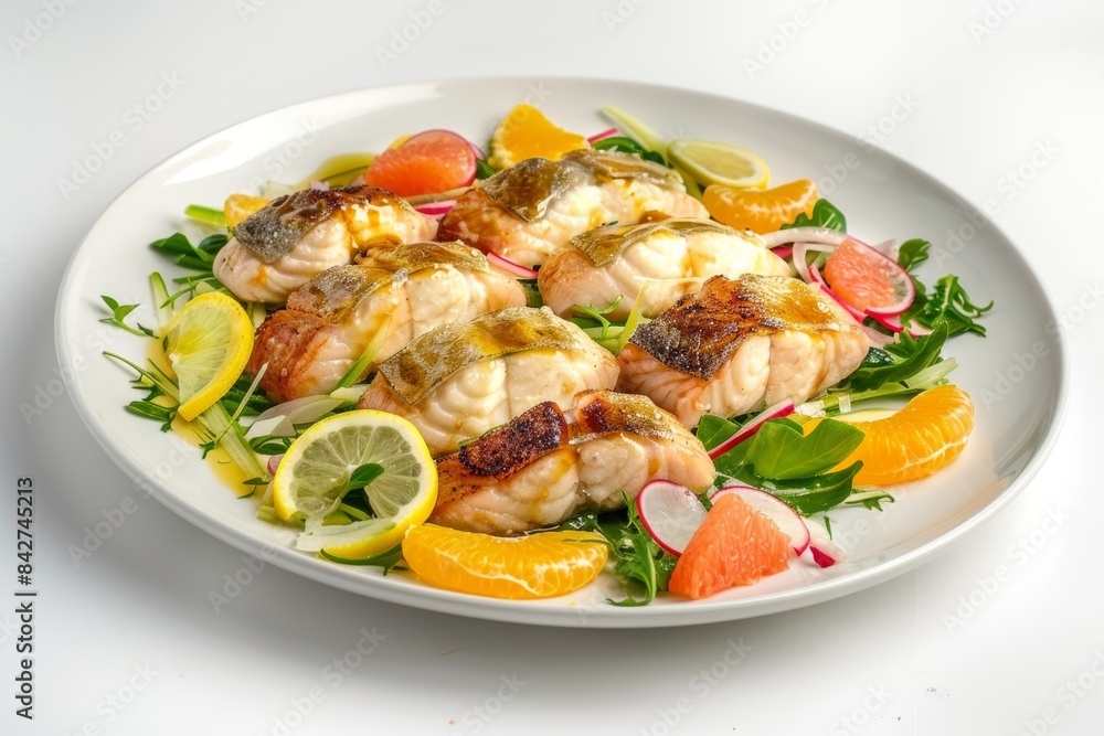 Baked Canadian Sablefish with Soy and Orange Sauce on Greens Baked Canadian Sablefish with Soy and Orange Sauce on Greens