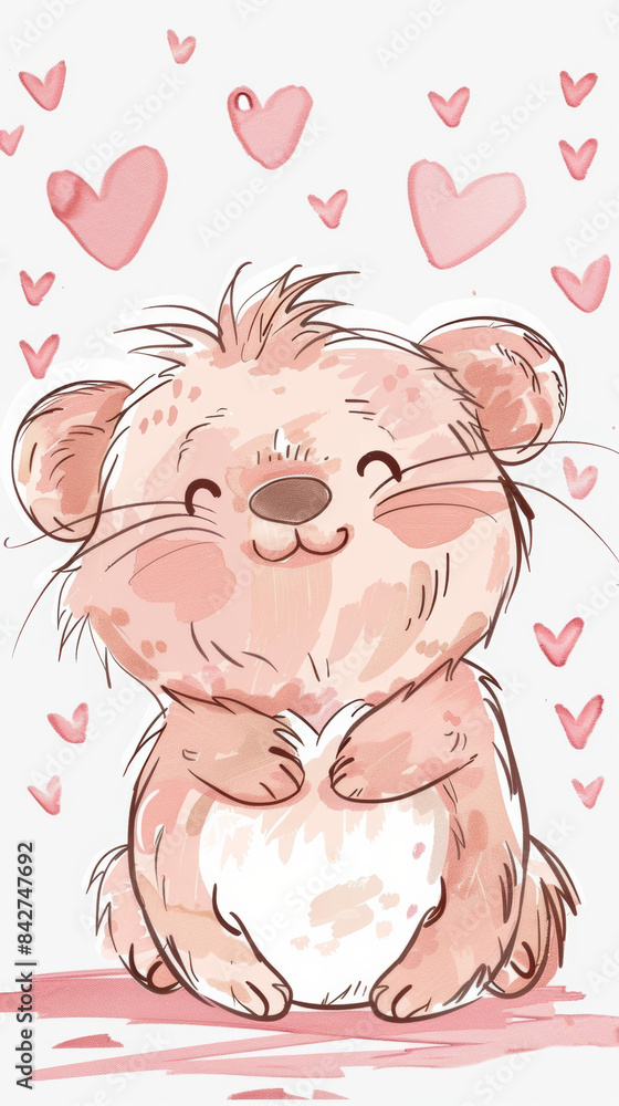 Fototapeta premium A drawing of a hamster holding a heart
