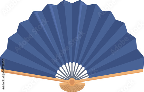 Beautiful blue hand fan open, showing traditional japanese style