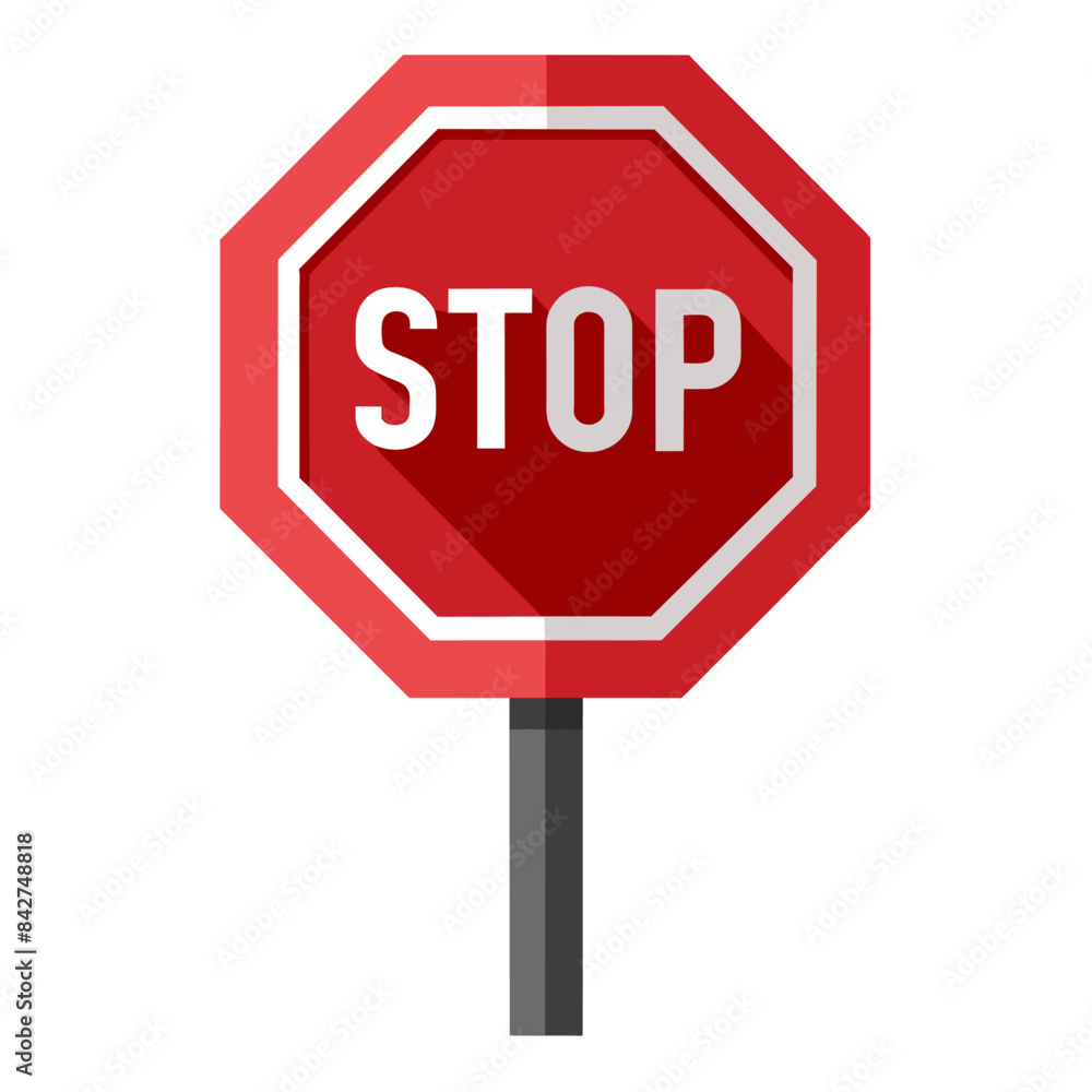 A stop sign cast a long shadow on a white background A stop sign cast a long shadow on a white background
