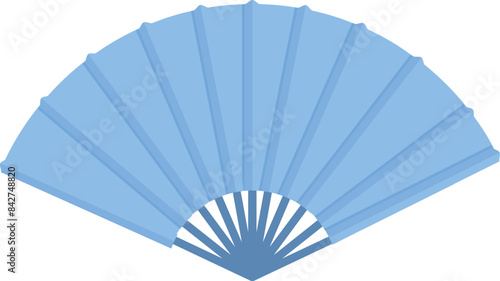 Blue hand fan is folding and unfolding, creating a refreshing breeze