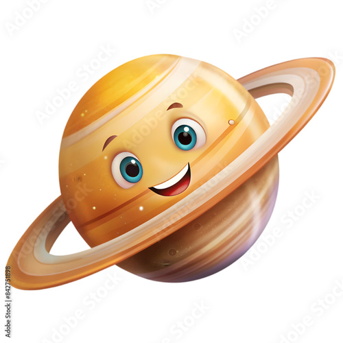 Saturn with a Ring and a Hat - Isolated on Transparent Background - Fun Astronomy Concept - Planet Saturn - Vector Illustration